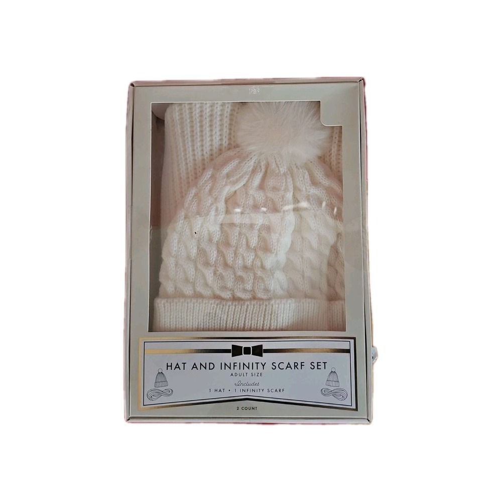 Hat and Infinity Scarf Set, Adult Size, White